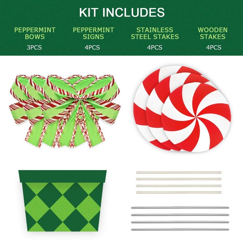 ORIENTAL CHERRY Candy Christmas Decorations Outdoor - 44In Peppermint Xmas Yard Stakes - Giant Holiday Decor Signs for Home Lawn Pathway Walkway Candyland Themed Party - Red White Green - Image 3